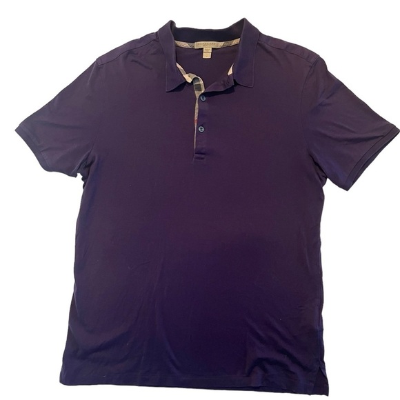 Burberry Brit Nova Check Placket Cotton Dark Purple Men’s Polo Shirt Size L​​​​